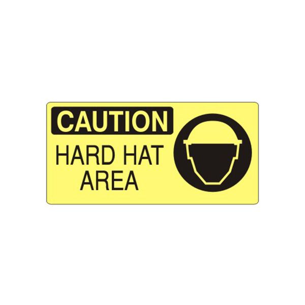 Caution: Hard Hat Area With Hard Hat Picto sign, Aluminum (.040), 7X17