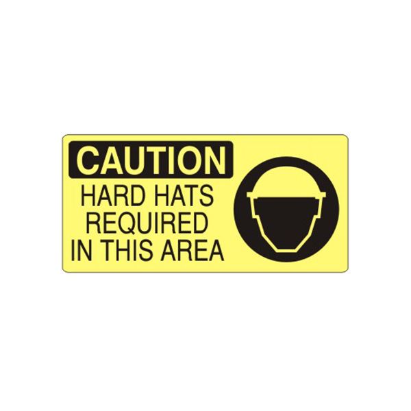 Caution: Hard Hats Required In This Area With Hard Hat Picto sign, Adhesive Vinyl, 7X17