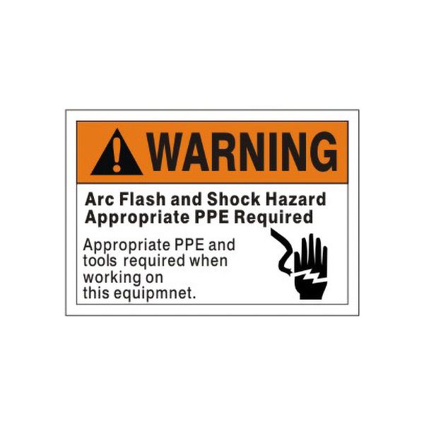 Warning:  Arc Flash And Shock Hazard Appropriate PPE Required sign, Adhesive Vinyl, 7X10