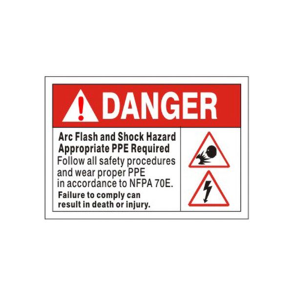 Danger:  Arc Flash And Shock Hazard Appropriate PPE Required Follow sign, Plastic (.040), 7X10