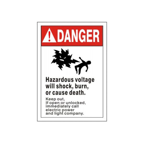 Danger:  Picto Hazardous Voltage Will Shock  Burn  Or Cause Death sign, Adhesive Vinyl, 7X10